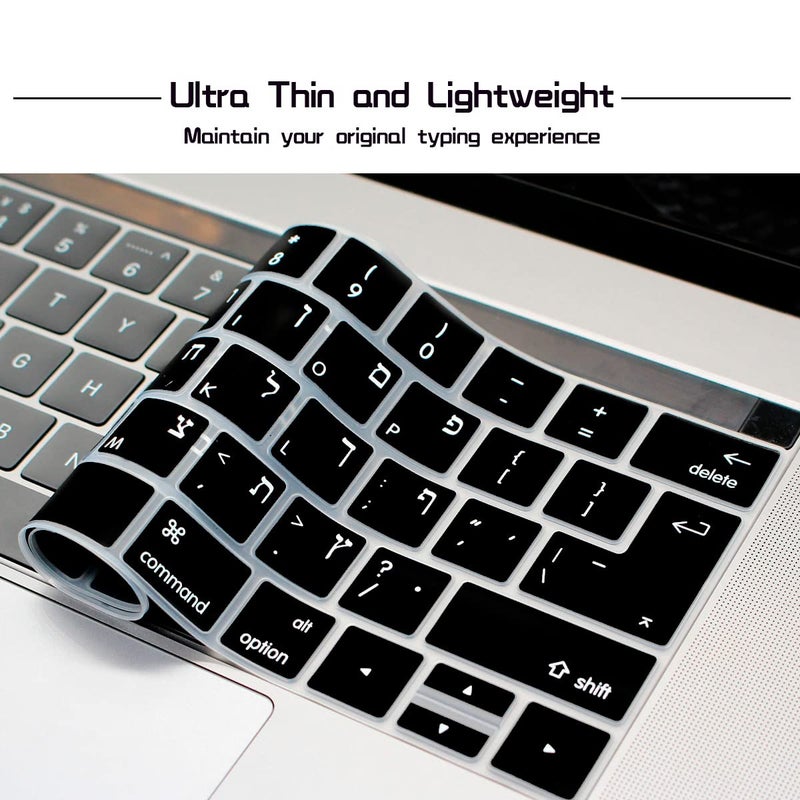 HRH Hebrew Language Silicone Keyboard Cover Skin for MacBook Pro with Touch Bar 13 Inch and 15 Inch (A1989/A1706/A2159,A1990/A1707) 2019 2018 2016 2017 Release with Touch ID,Both European/USA Layout - Image 3